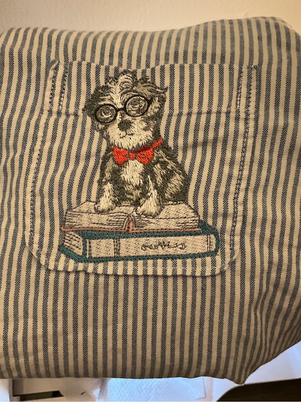 Abercrombie & Fitch Striped Dog Patch with Red Bow Tie